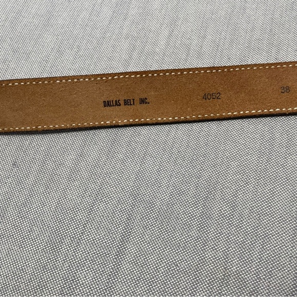 Vintage Livingston Wells&Co Nautical Gold Dealers w/Tooled Leather Hibiscus Belt - Picture 7 of 14